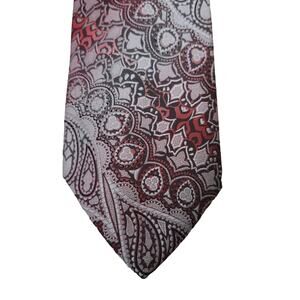Suitmates Wembley Neck Tie Mens Red Silver Paisley Career Prom Formal Church
